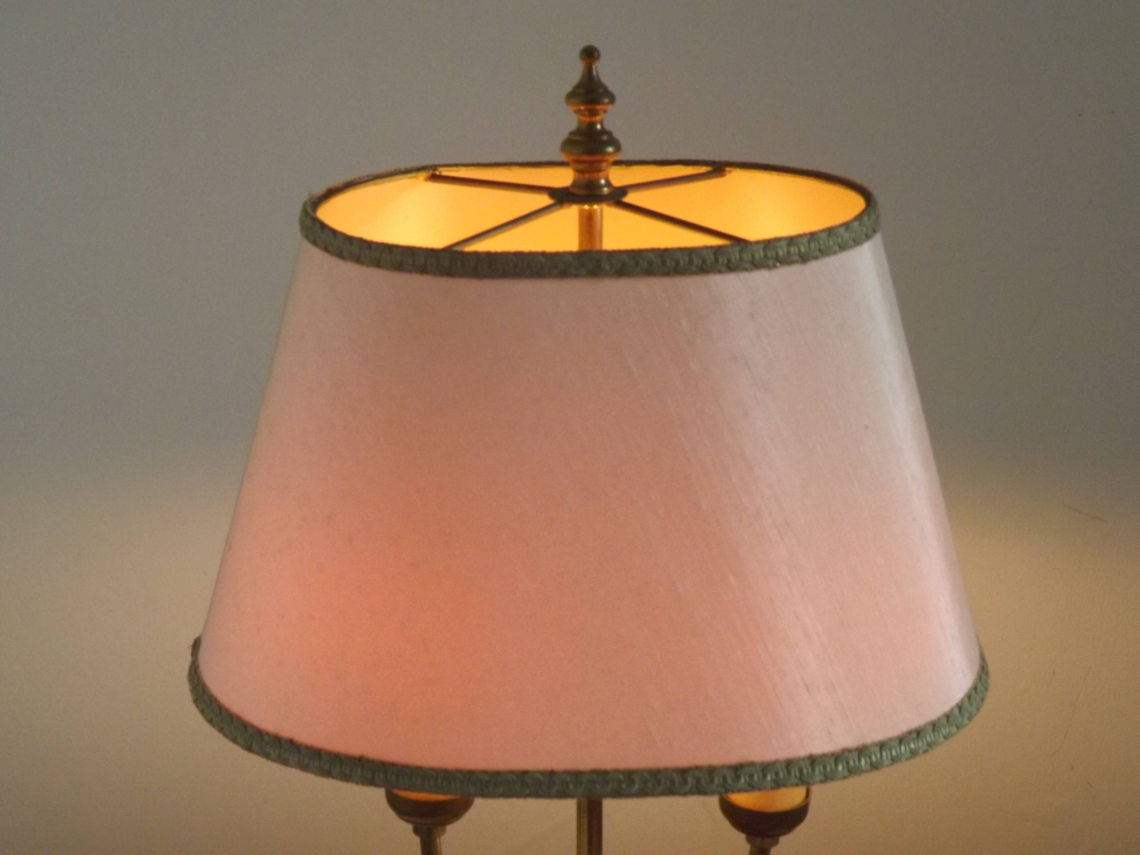 2 Light French Vintage Brass Boulotte Table Lamp With Cream Fabric Shade