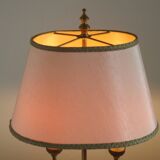 2 Light French Vintage Brass Boulotte Table Lamp With Cream Fabric Shade