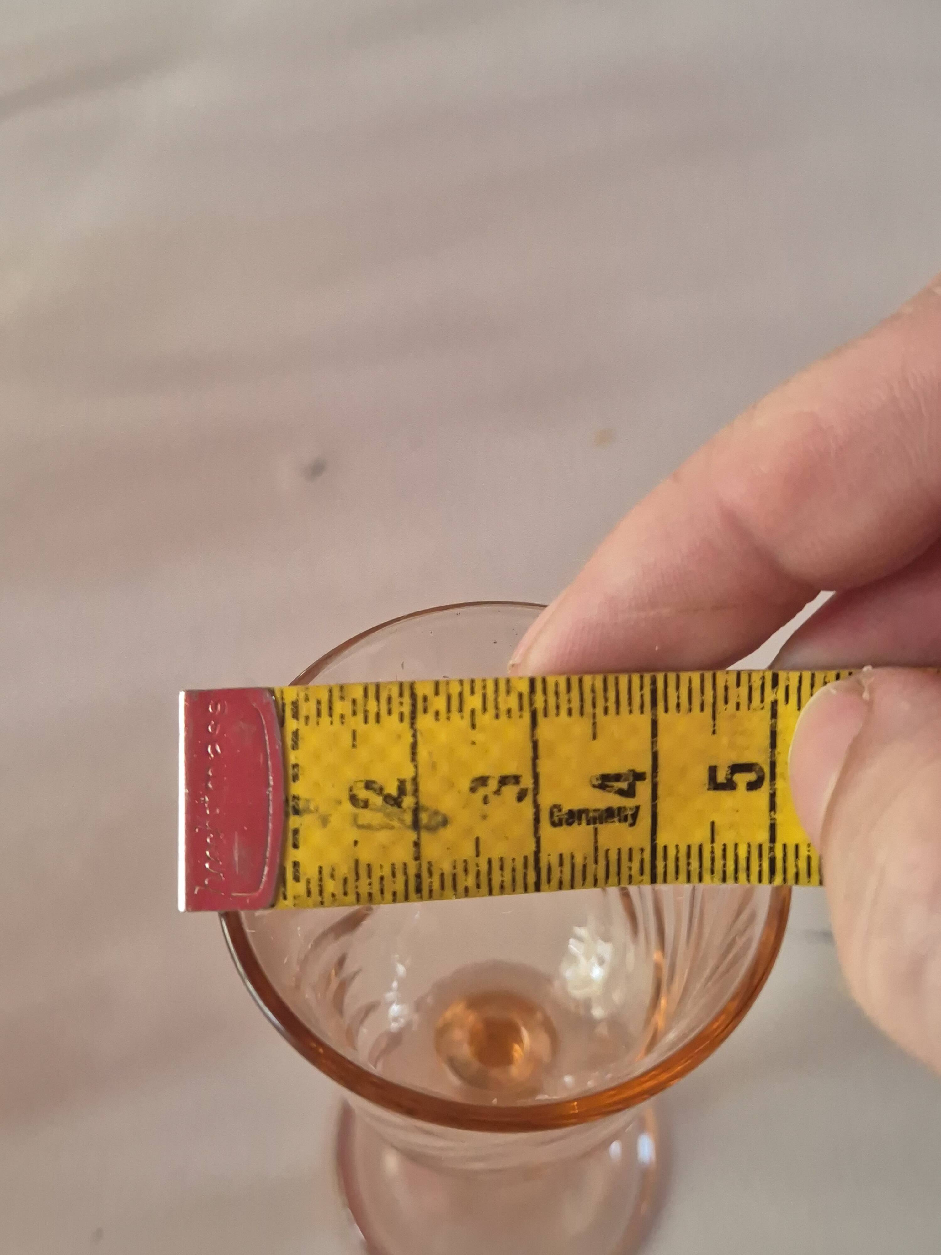 set of 12 stemmed glasses and 3 small vintage pink liqueur glasses in rosaline
