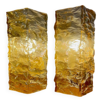 Pair of crumpled plexi wall lights