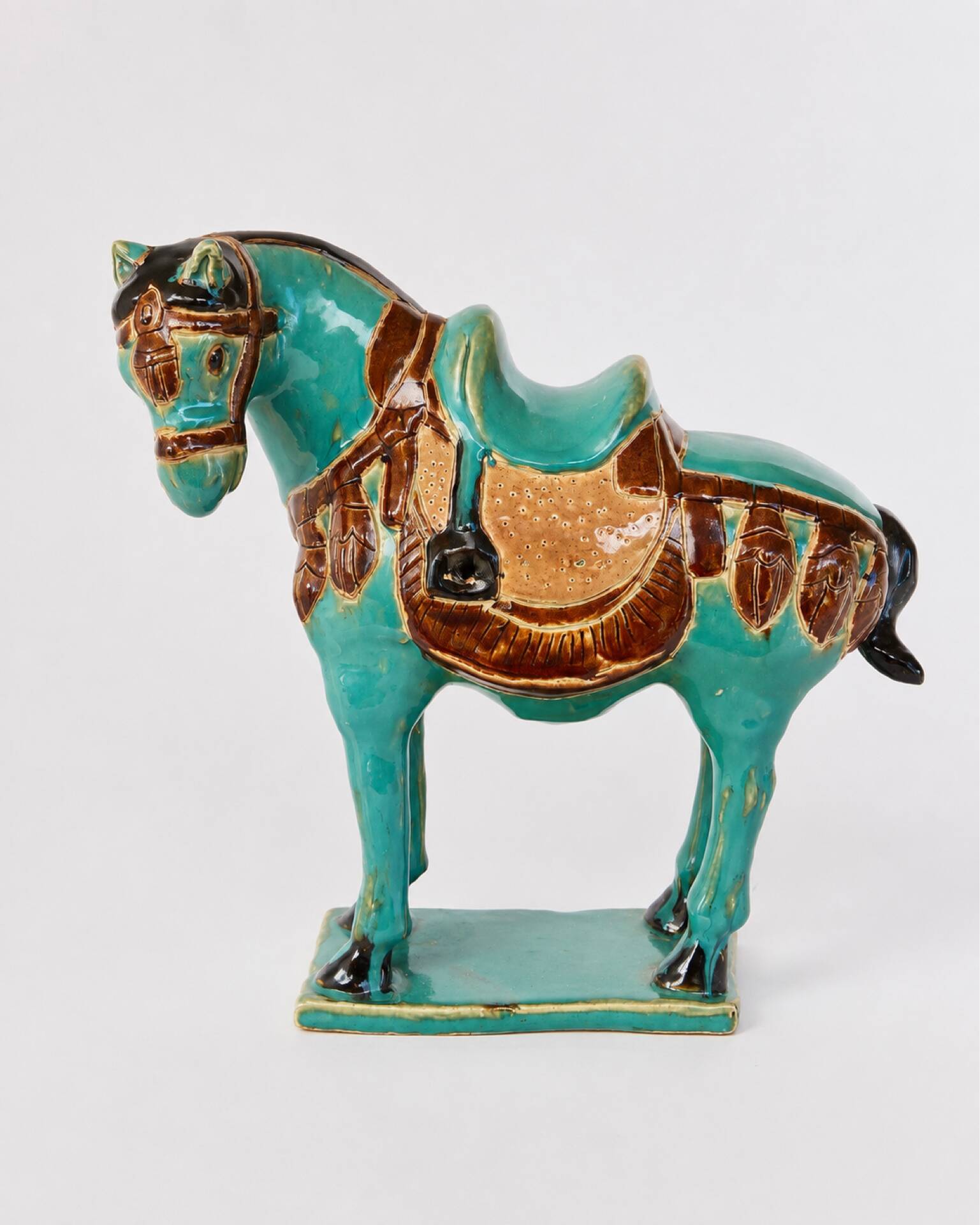 Vintage turquoise glazed ceramic horse