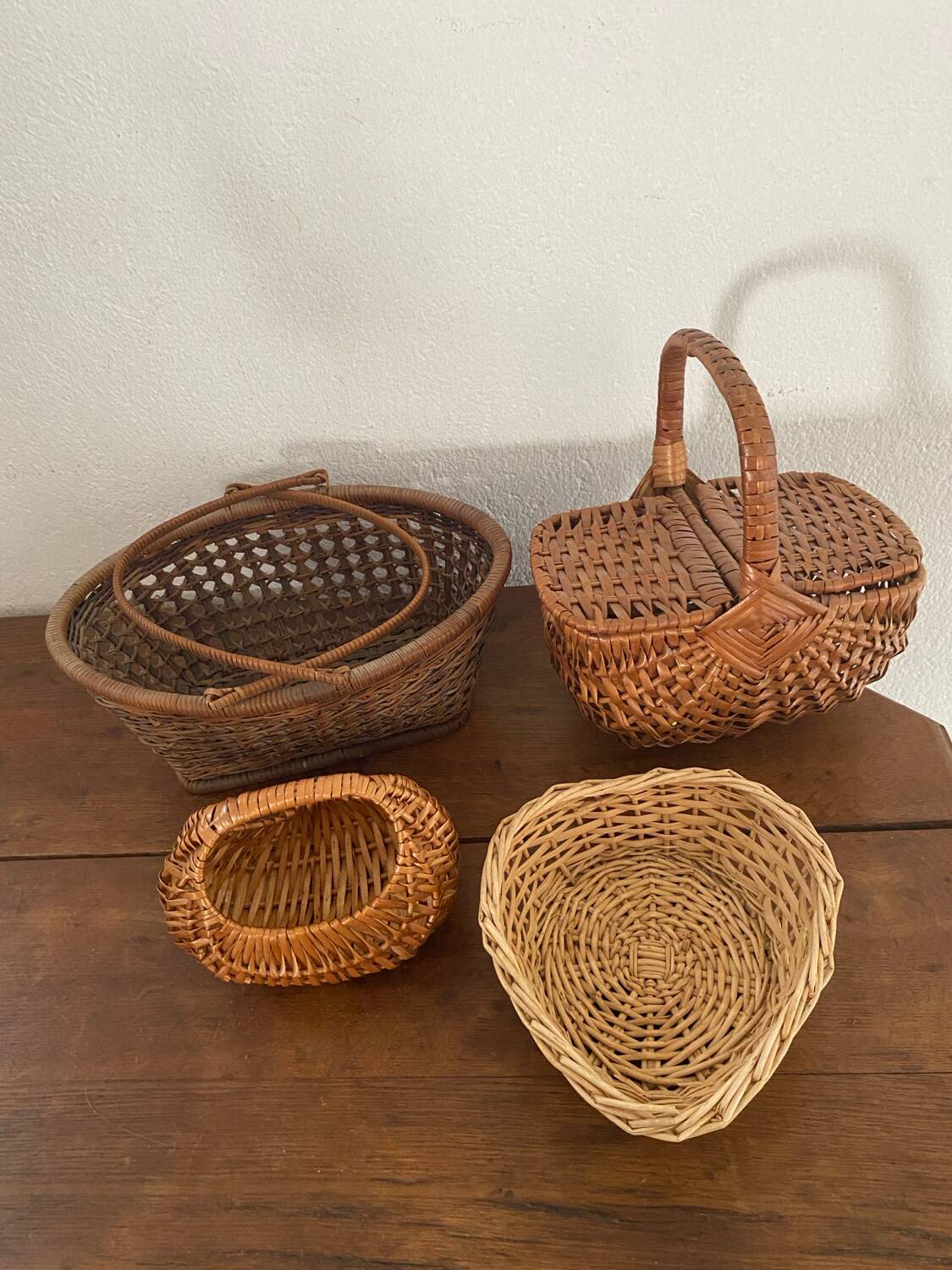 Old baskets and woven wicker basket.