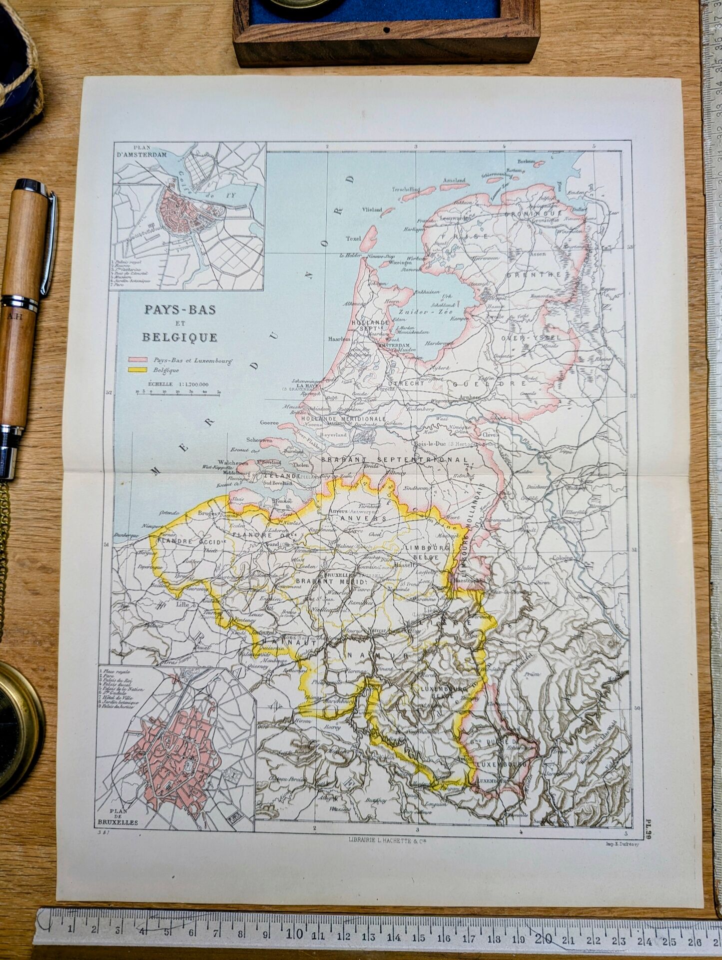 Netherlands and Belgium, period map, 1887, Authentic.