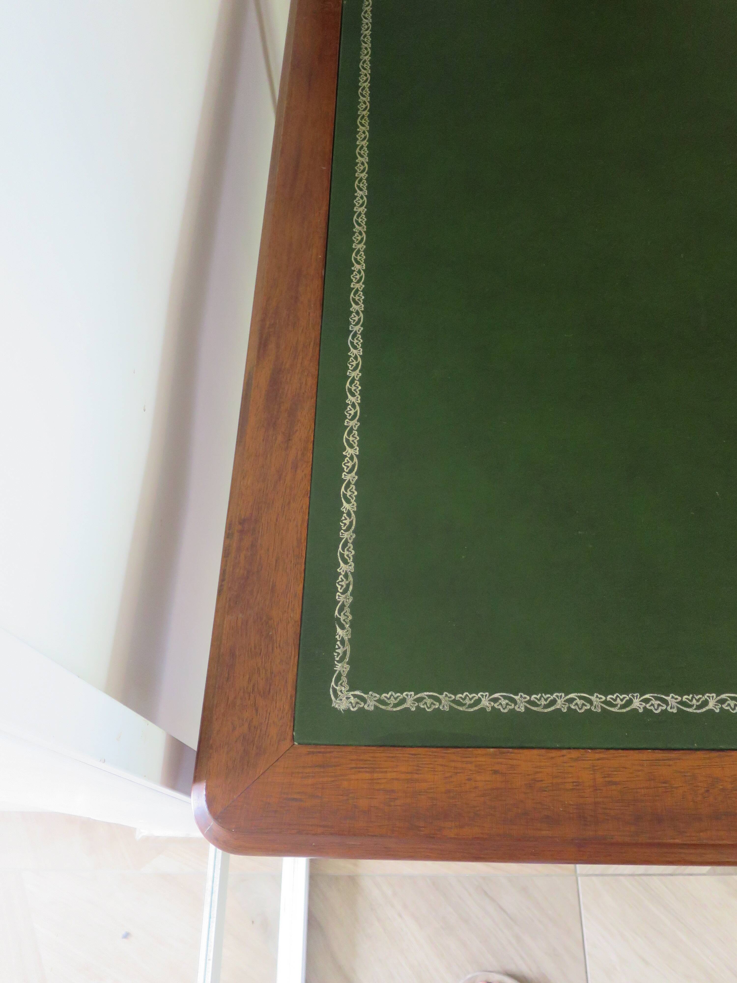 Minister's desk in Louis Philippe style – 2 drawers – cherry wood – green writing pad