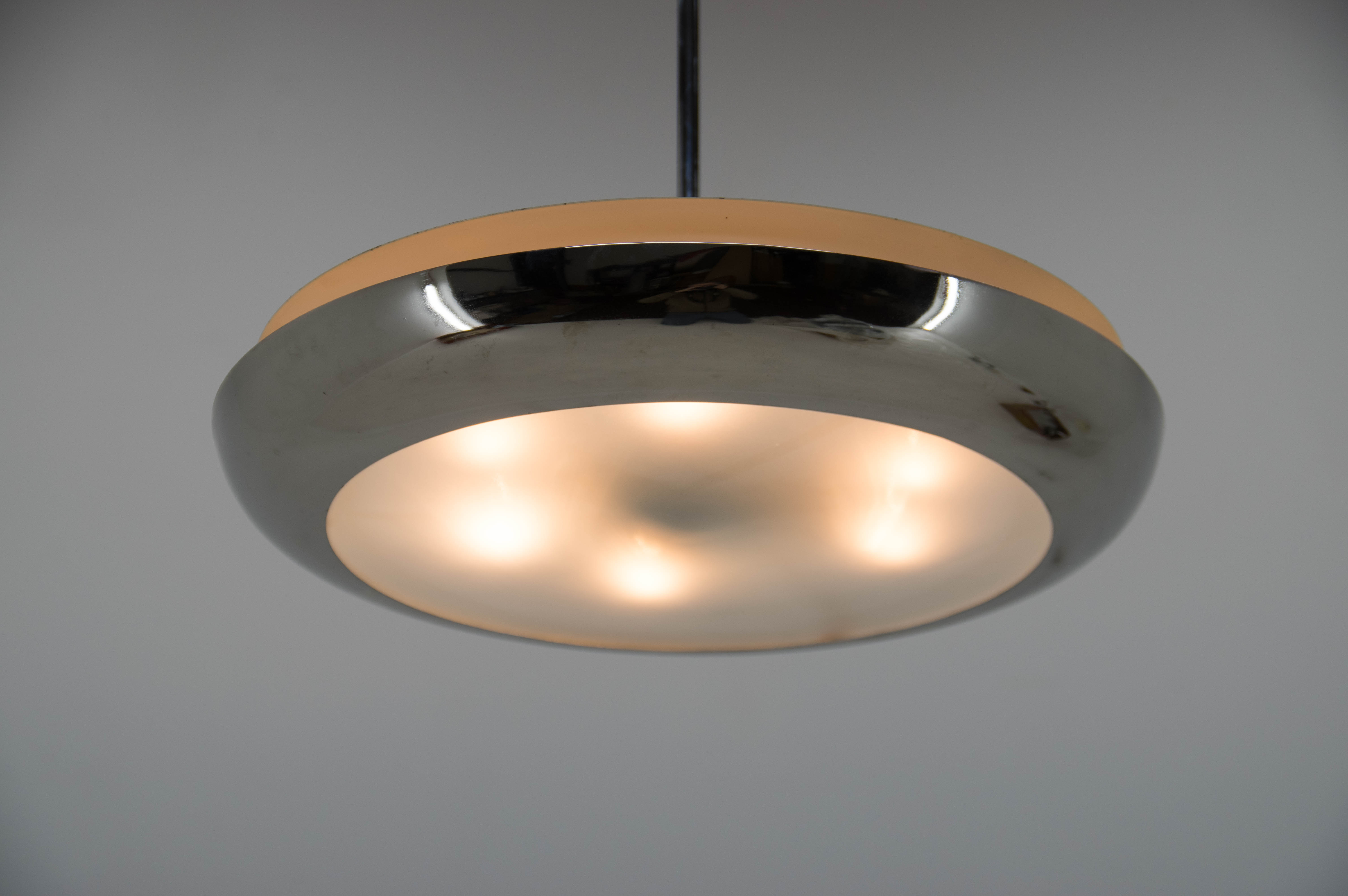 Bauhaus functionalist nickel chandelier UFO, 1930s, restored