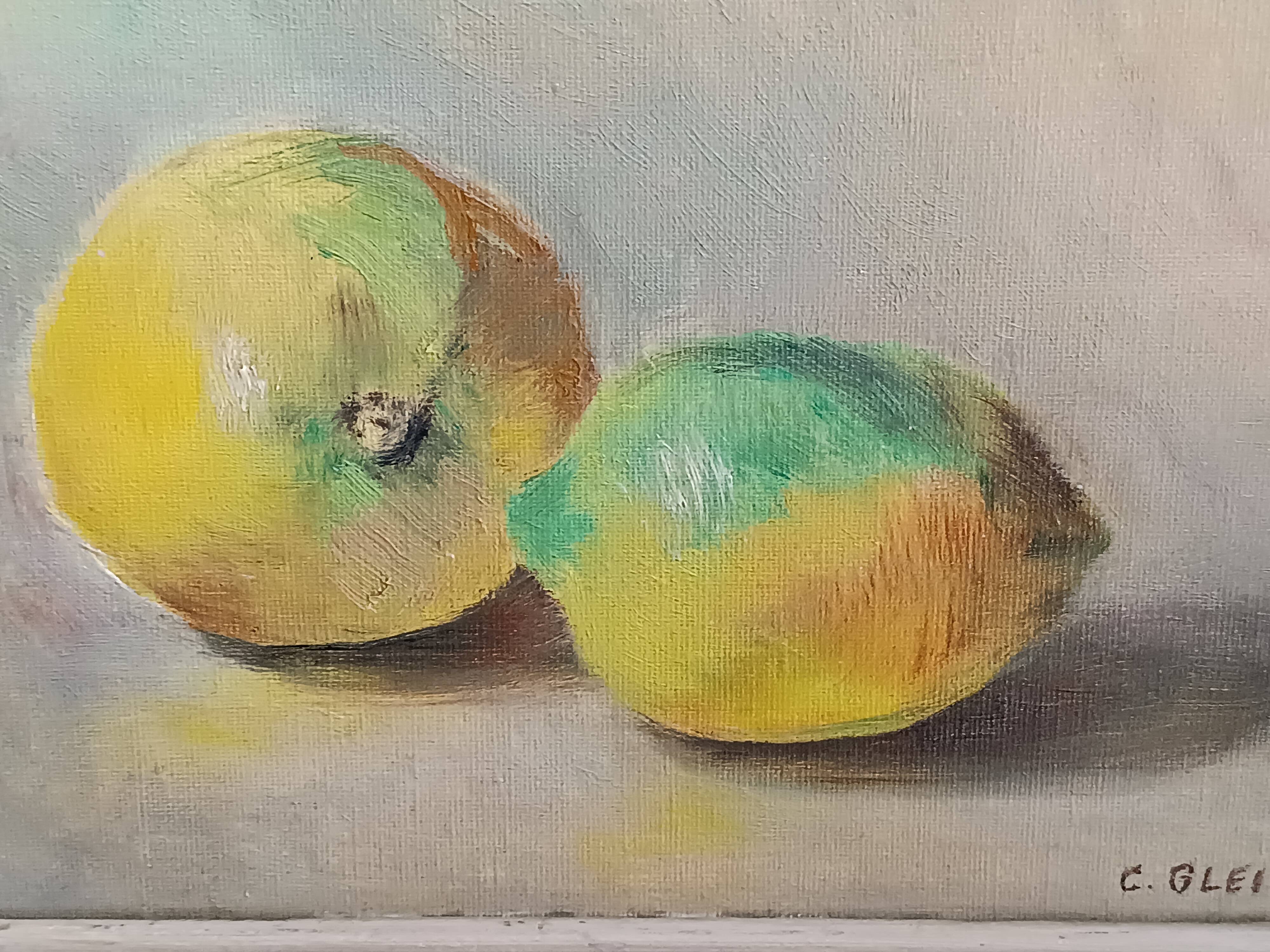 Oil painting still life with two lemons 1960 signed
