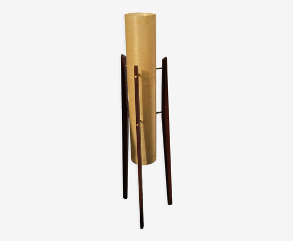 Lampadaire vintage Novoplast rocket 60s, support en bois en fibre de verre