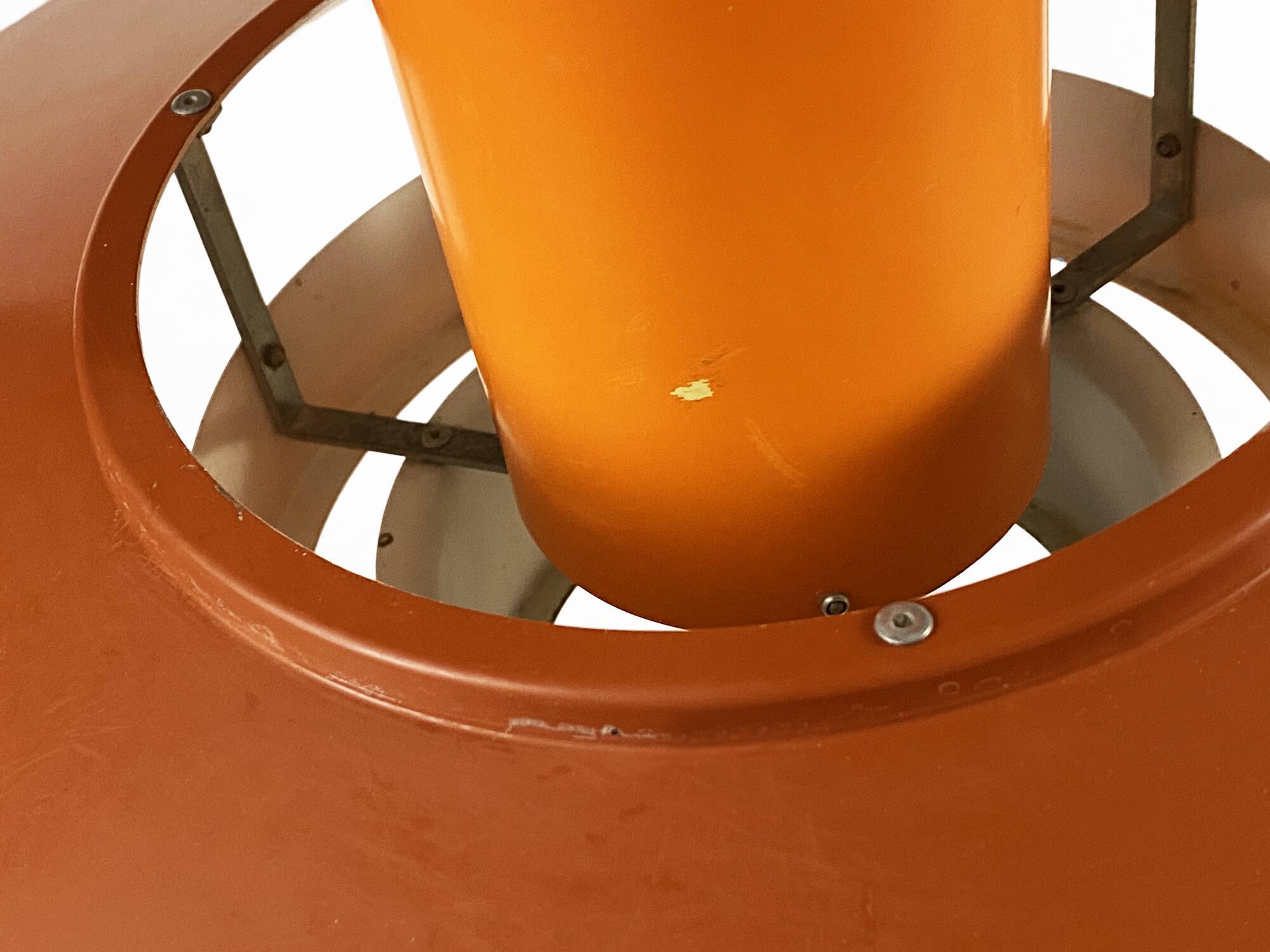 Pendant light "Falcon" two tone orange by Andreas Hansen for Fog & Mørup. Denmark 1960s.