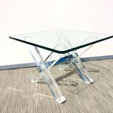 Table basse carrée ' Tréteaux ' . Plexi & verre. Vintage 80s