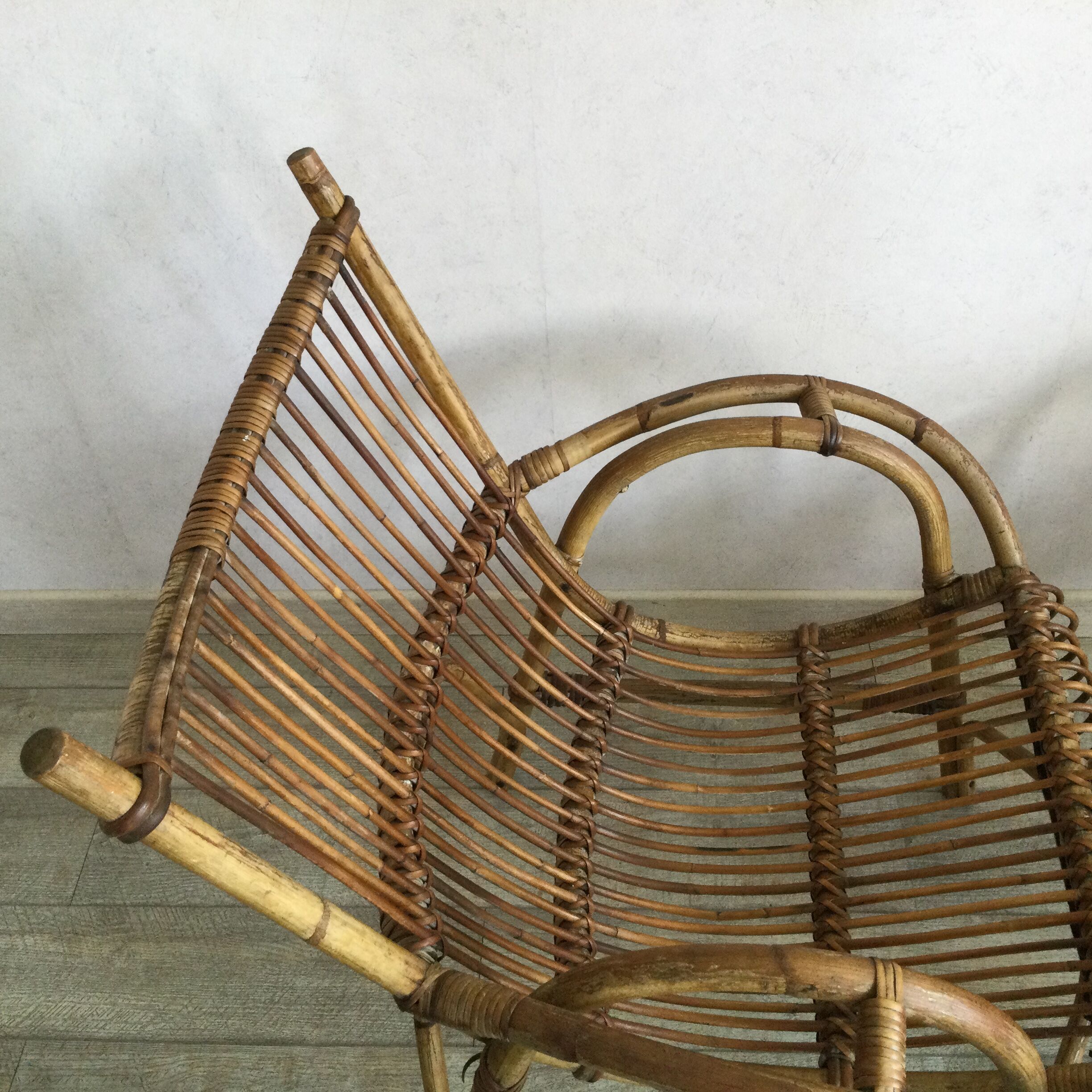 Pair of rattan and bamboo armchairs 50s/60s