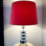 Lampe tafel vintage Star-Leuchten Köln (Allemagne de l'Ouest) chrome & fluweelrode kap