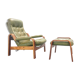 Vintage Scandinavian seventies G-møbel green leather lounge chair with ottoman