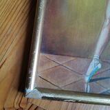 Painting kitsch vintage signed framed frame plaster dore