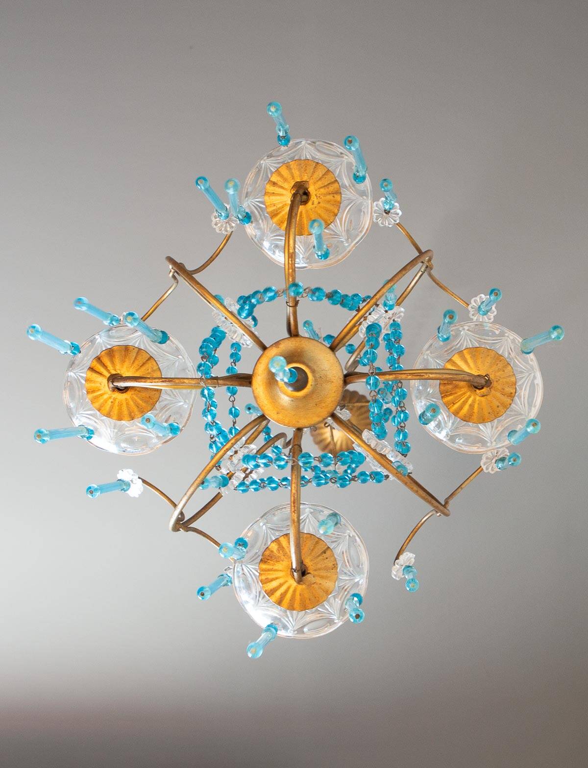 Lustre italien métal doré et bleu années 60