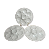 Set of 3 oyster/shell plates Chantilly France – cracked white