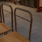 Set of 4 industrial chairs with oak seats, 1950s