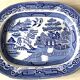 Large English Staffordshire Earthenware Dish in Blue and White Willow, Late 19th Century