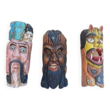3 ethnic tribal wooden masks 19th century