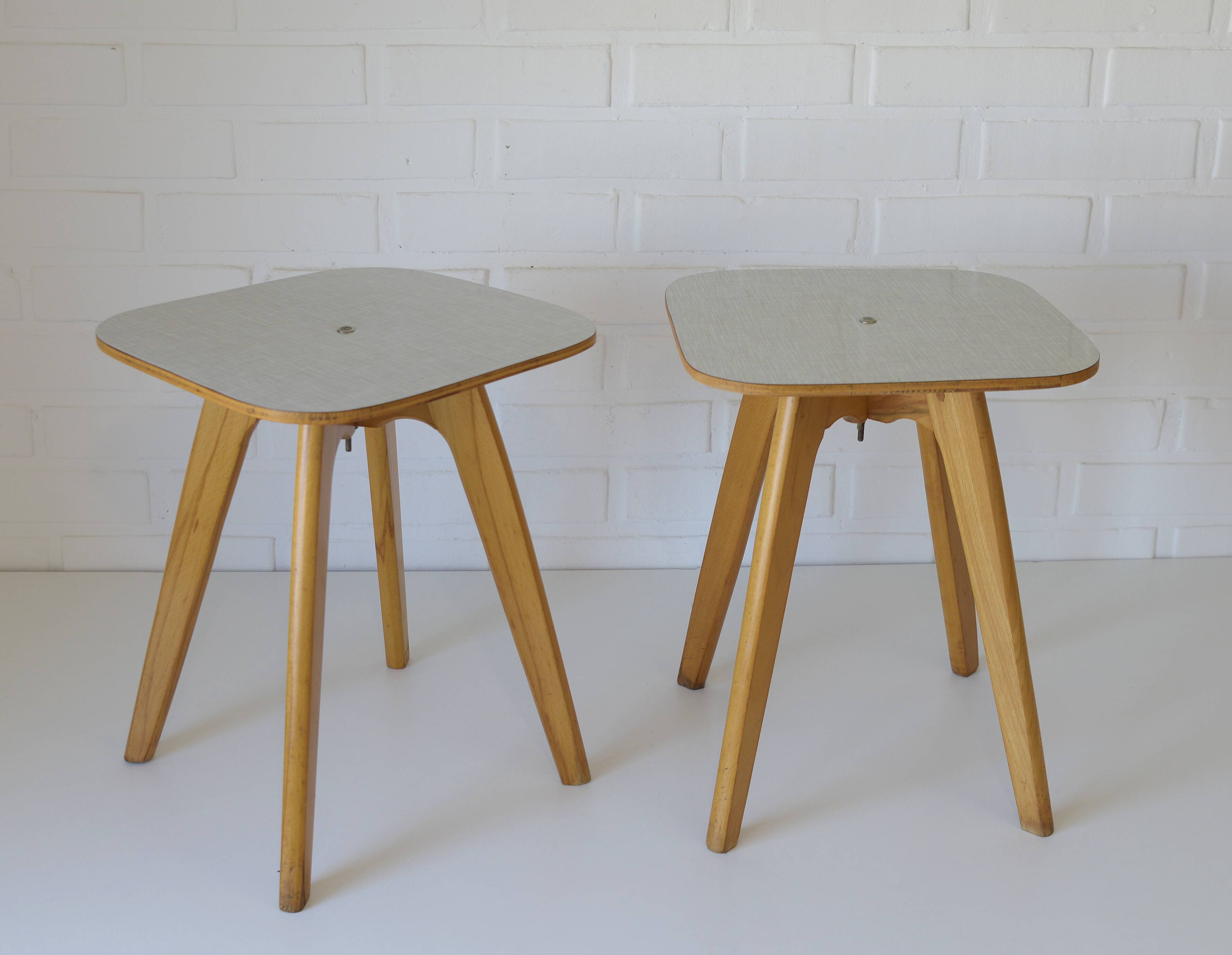 Vintage Kitchen Wooden Stools, Set of 2, Yugoslavia 1950's, Retro interior