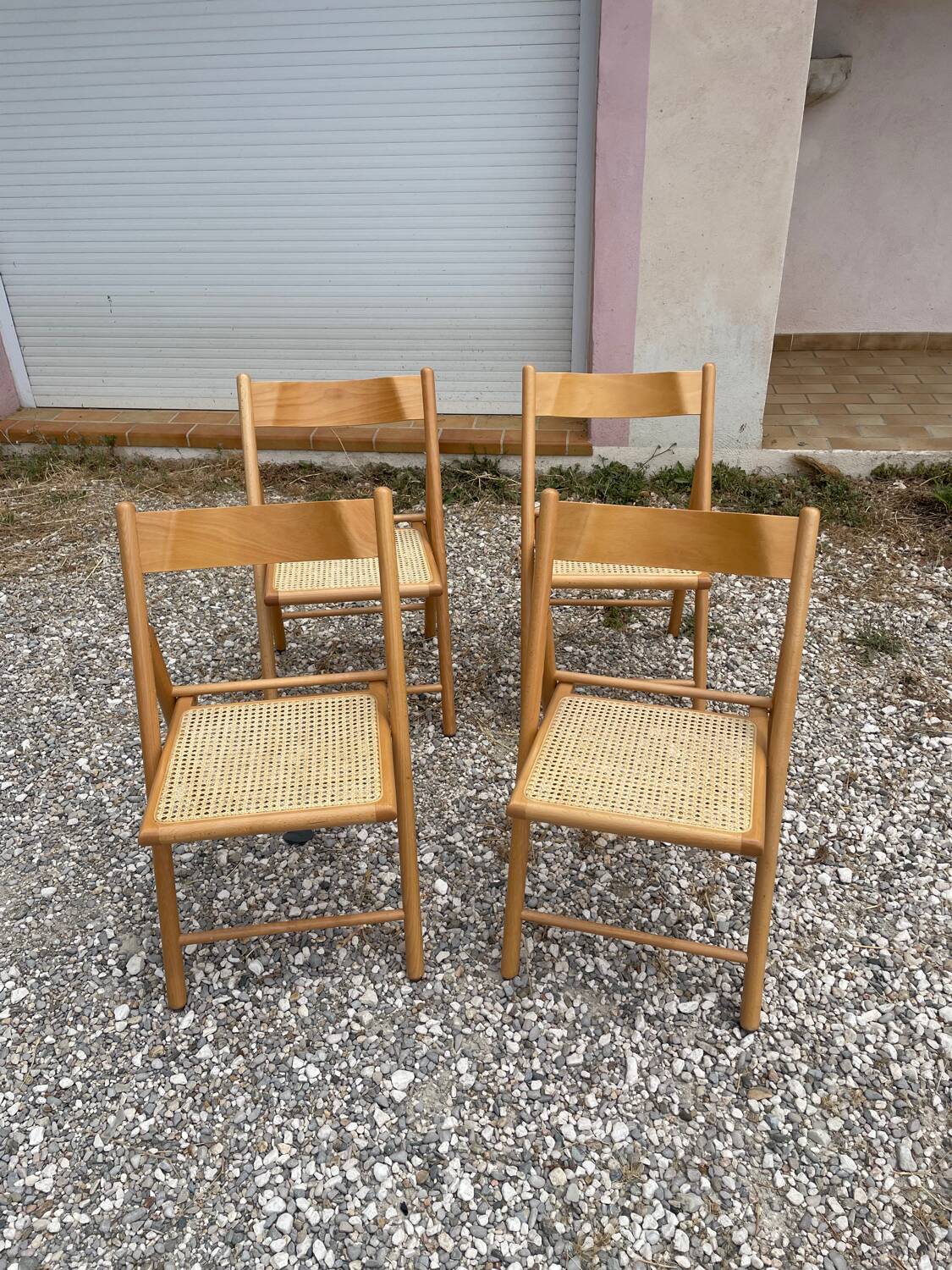Chaises Pliantes Habitat Vintage en Rotin et Rotin, 1980s, Set de 4