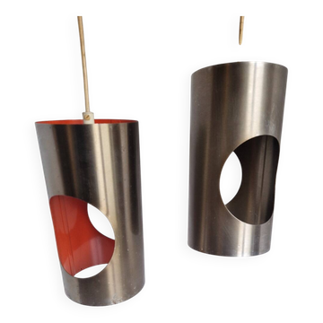 Set of 2 Cylindrical Pendant Lights from the 70s