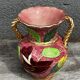 Vase Vallauris rose bonbons décor Floral H 20 cm