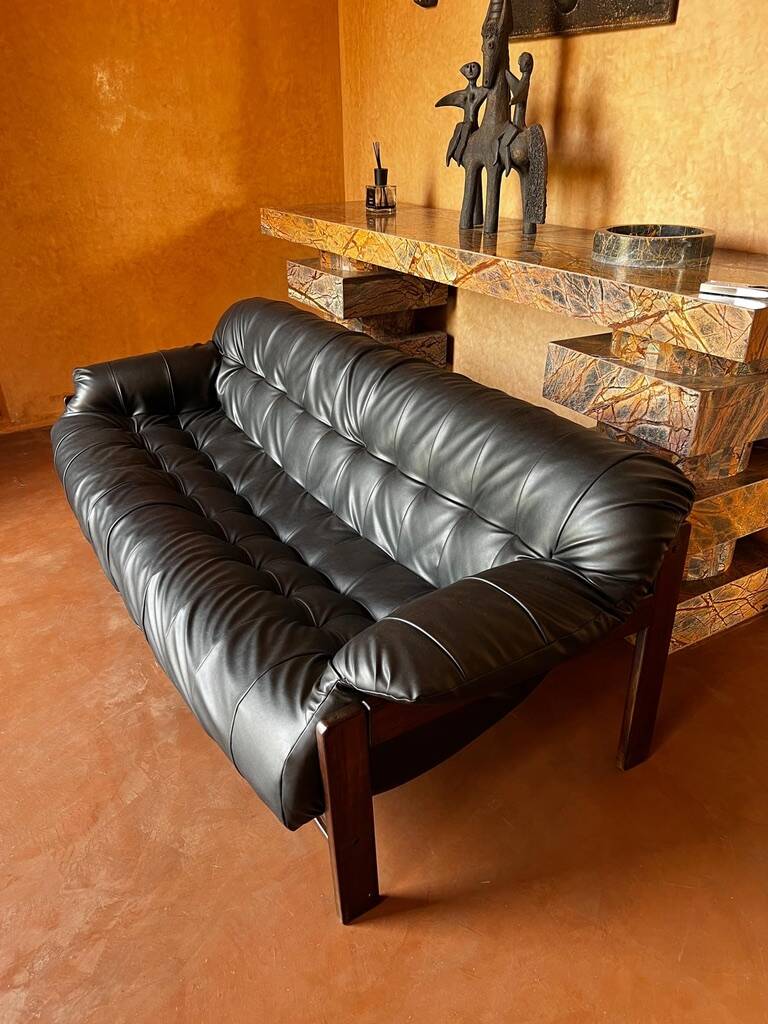 Brazilian jacaranda and leather sofa by Jean Gillon for Italma 1960