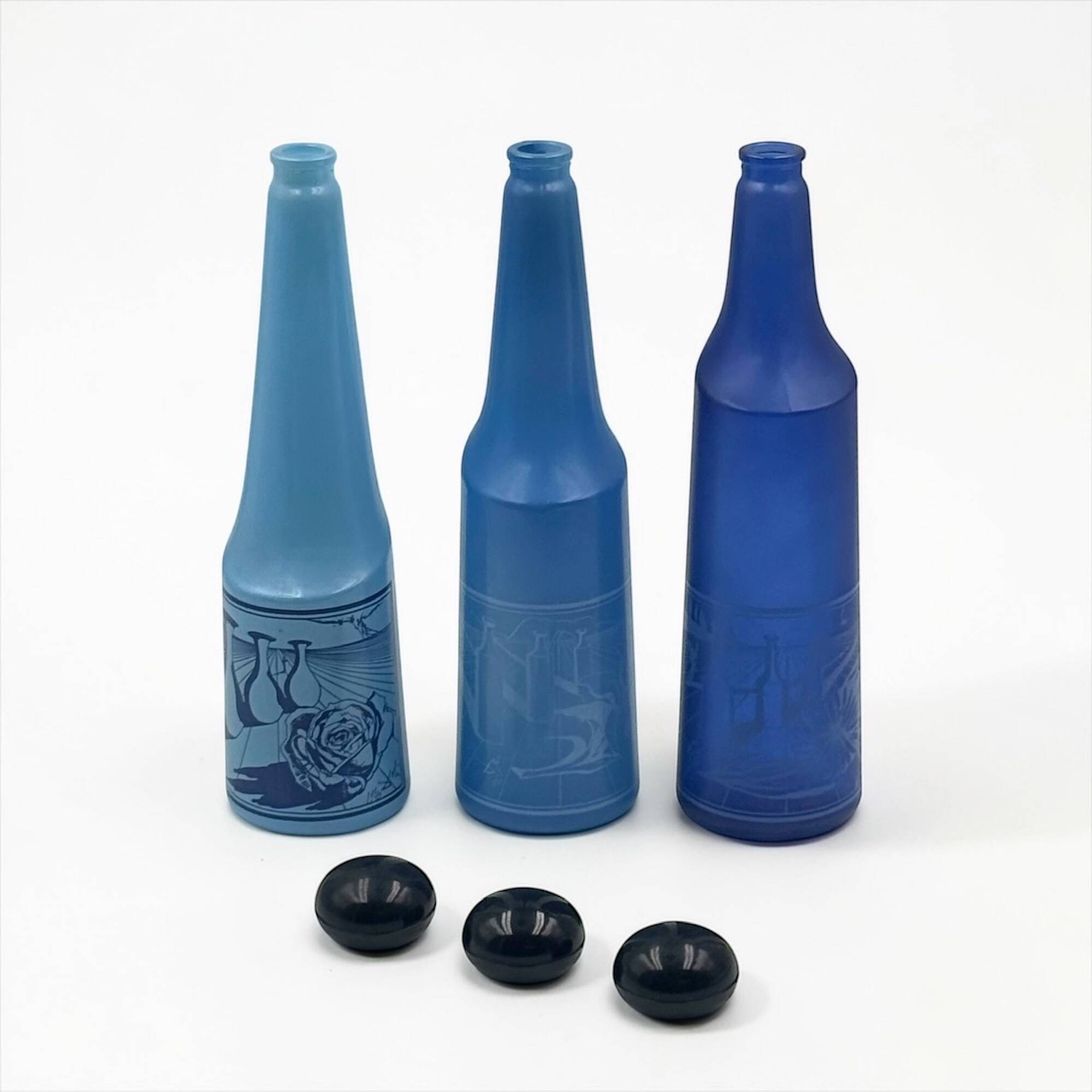Ensemble de 3 bouteilles design bleu par Salvador Dali Rosso Antico 1970