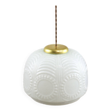 Lampe à Suspension complexe Mid-Century en Laiton et Opaline, Italie, 1950s