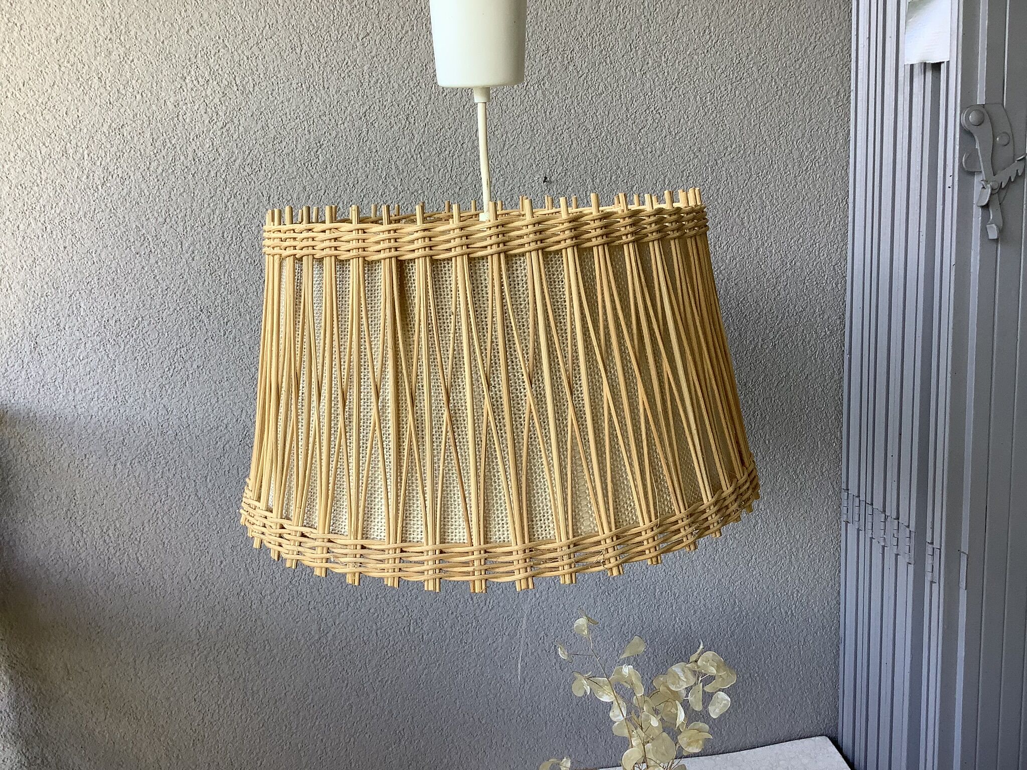 Boho chic rattan and burlap pendant light