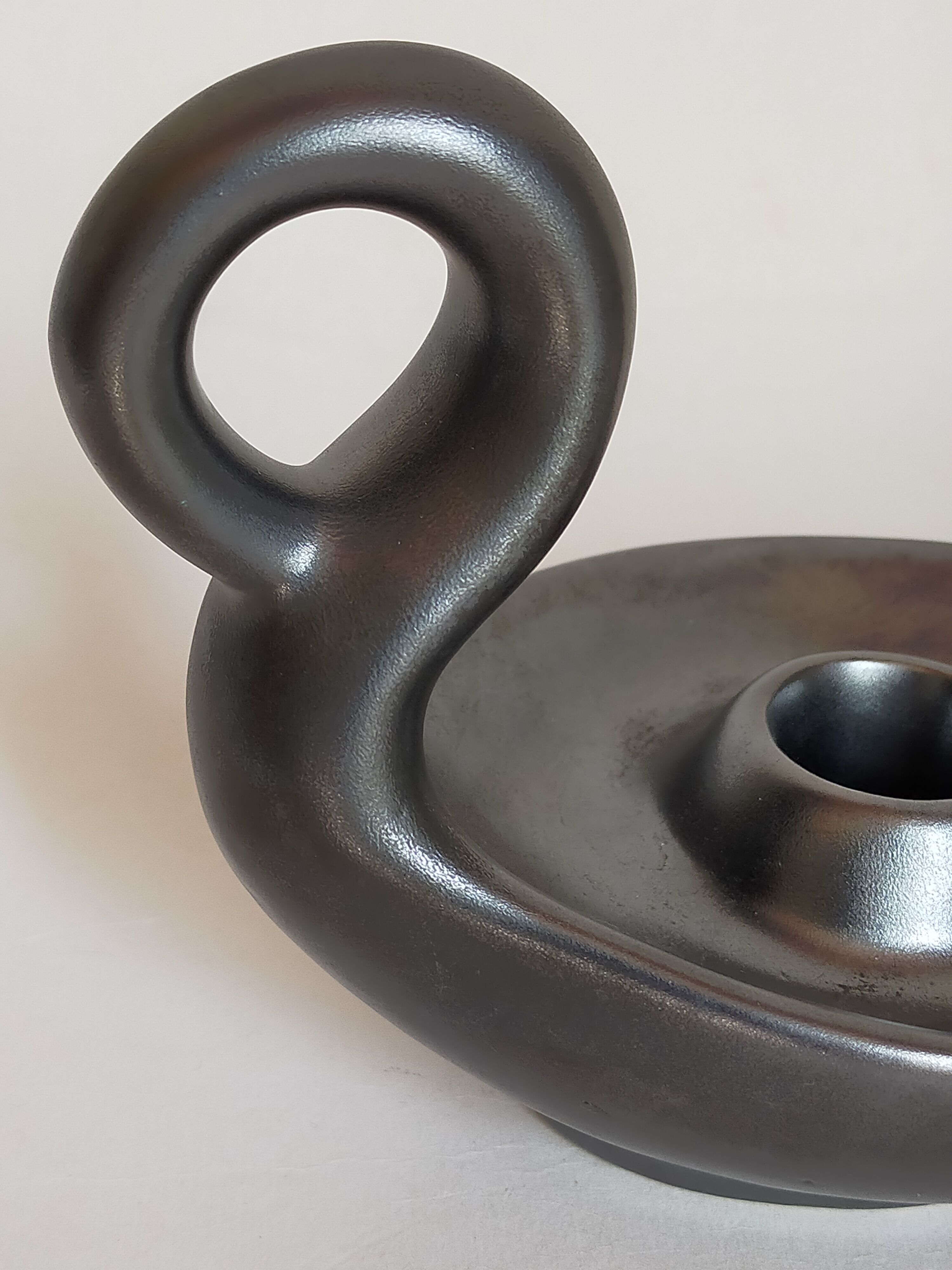 Matt black ceramic cellar rat candle holder 50s