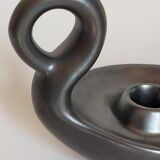 Bougeoir rat-de-cave noir mat en céramique années 50