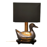 Vintage table lamp duck in pewter and gilded copper, patinated - 70s/80s - France