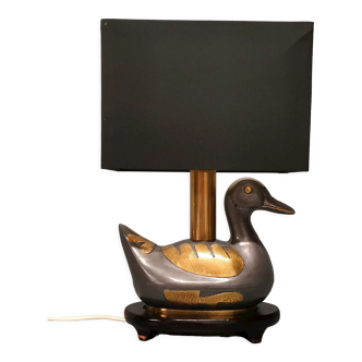 Vintage table lamp duck in pewter and gilded copper, patinated - 70s/80s - France