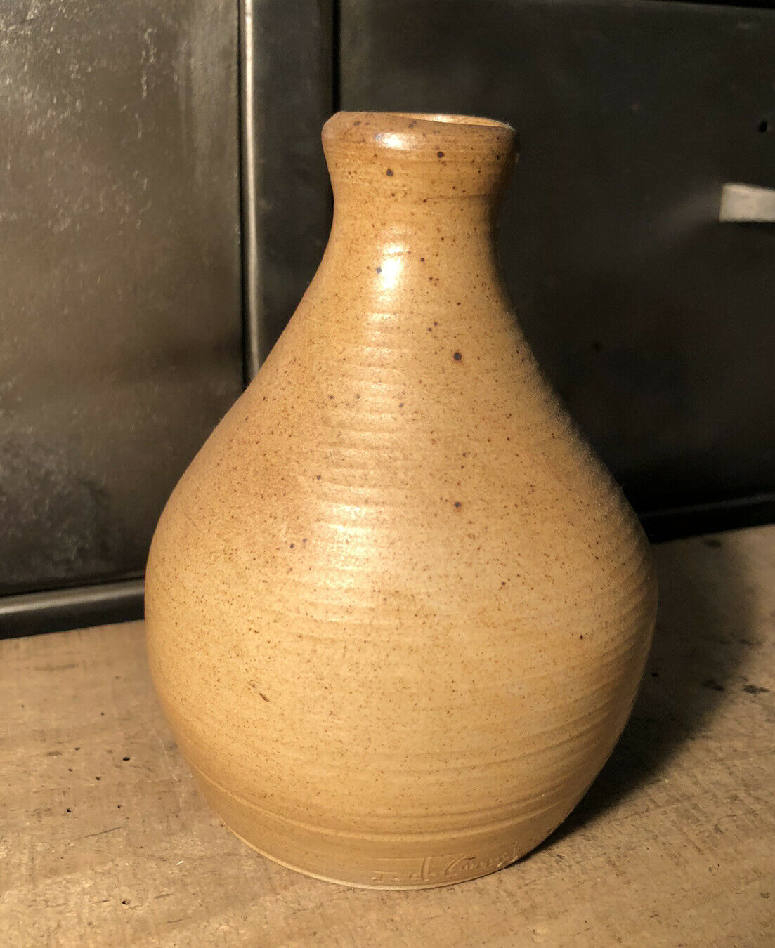 Soliflore vase in ceramic salt sandstone signed JC Courjault 70s