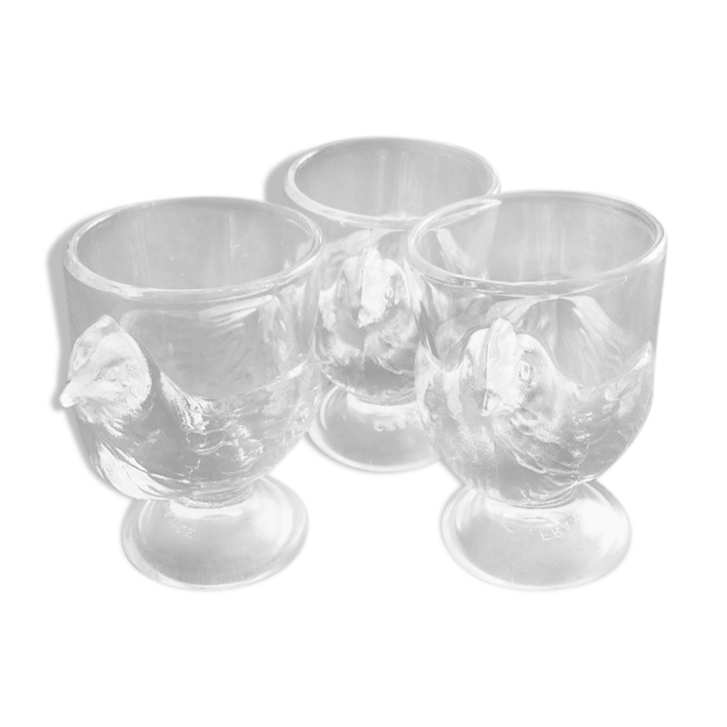 Set of 3 transparent glass hens Arcopal 70s