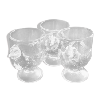 Set of 3 transparent glass hens Arcopal 70s