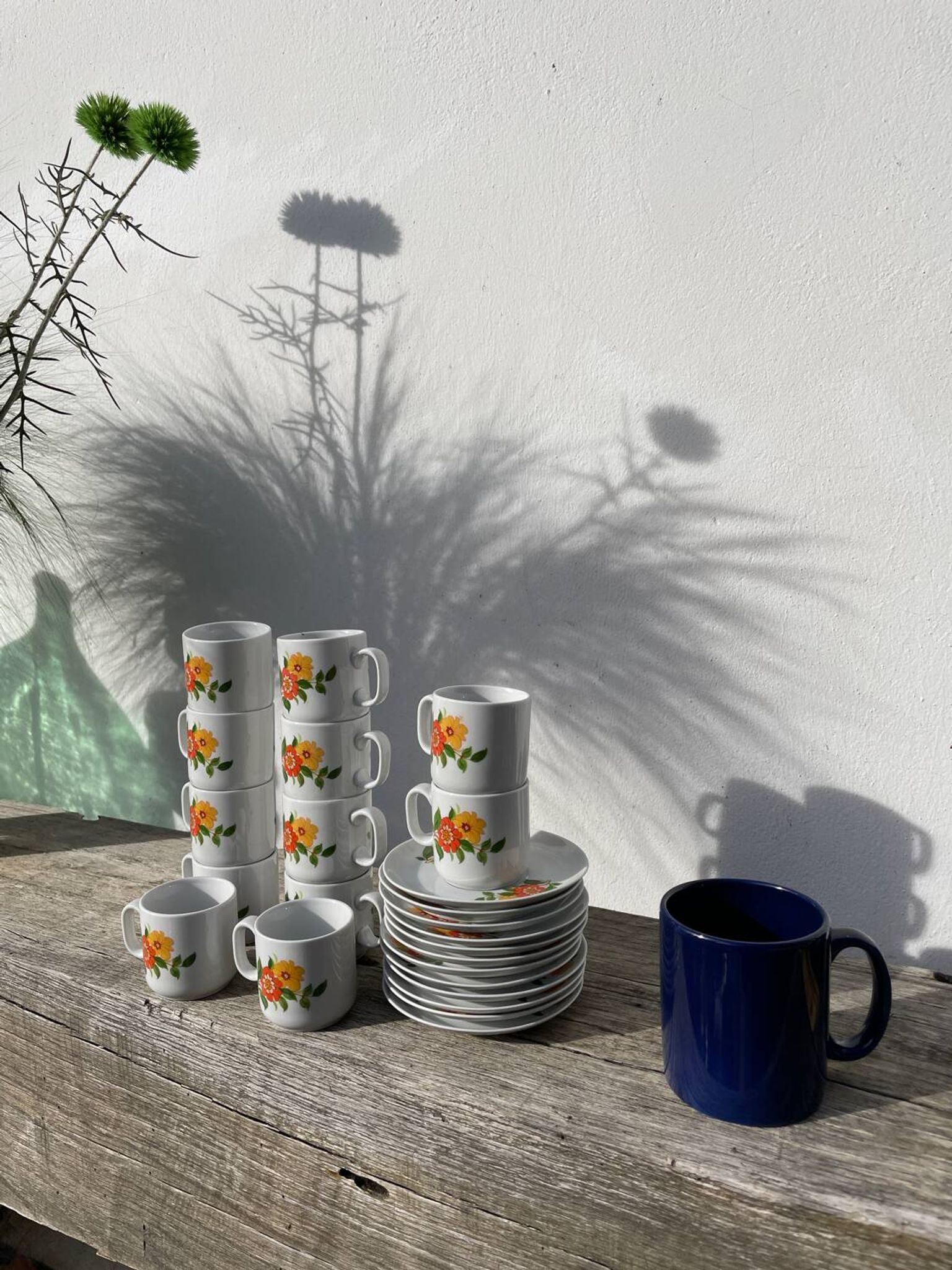 12 porcelain coffee cups with flowers, 1960s-1970s