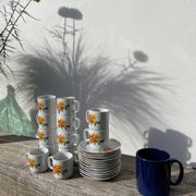 12 porcelain coffee cups with flowers, 1960s-1970s