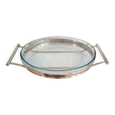 Plat à gratin ovale en Pyrex , support métal argenté