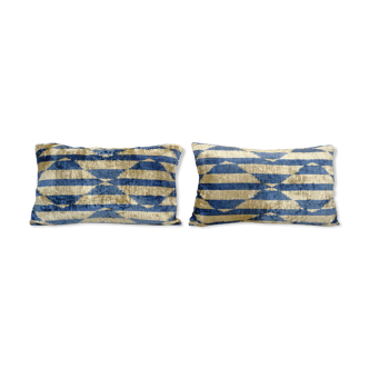 Pale blue uzbek ikat velvet pillowcases