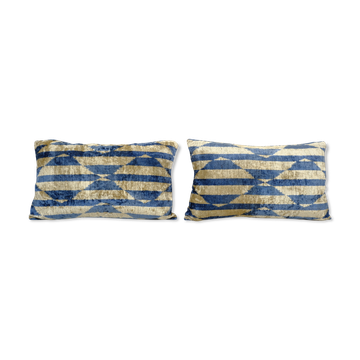 Pale blue uzbek ikat velvet pillowcases