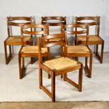 Series of 6 chairs in elm and rope Maison Regain