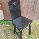 Old Alsatian mountain chair black wood back openwork shape vintage #a662