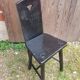 Old Alsatian mountain chair black wood back openwork shape vintage #a662