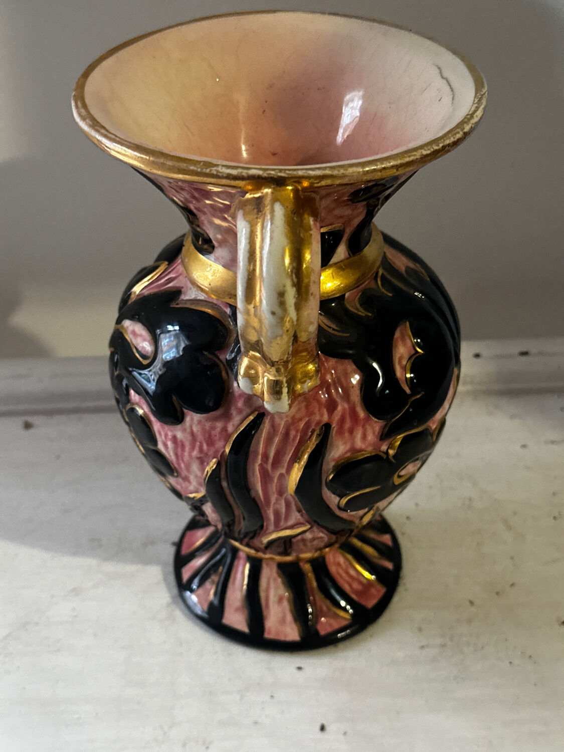 Vase Amphore Vintage Vallauris décor Floral en relief