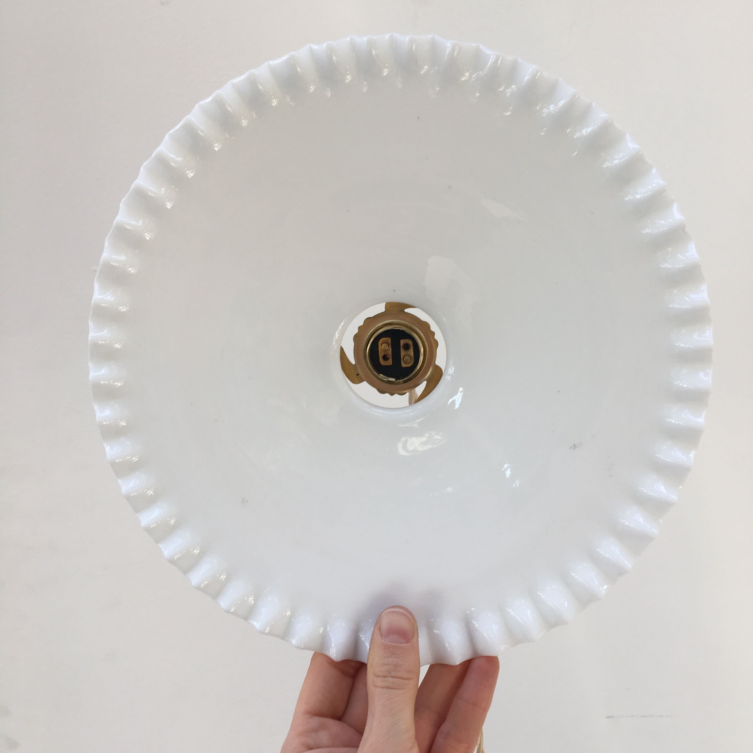 Vintage opaline pendant lamp with serrated edges