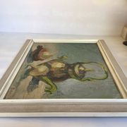 Tableau nature morte au couteau sur carton signé