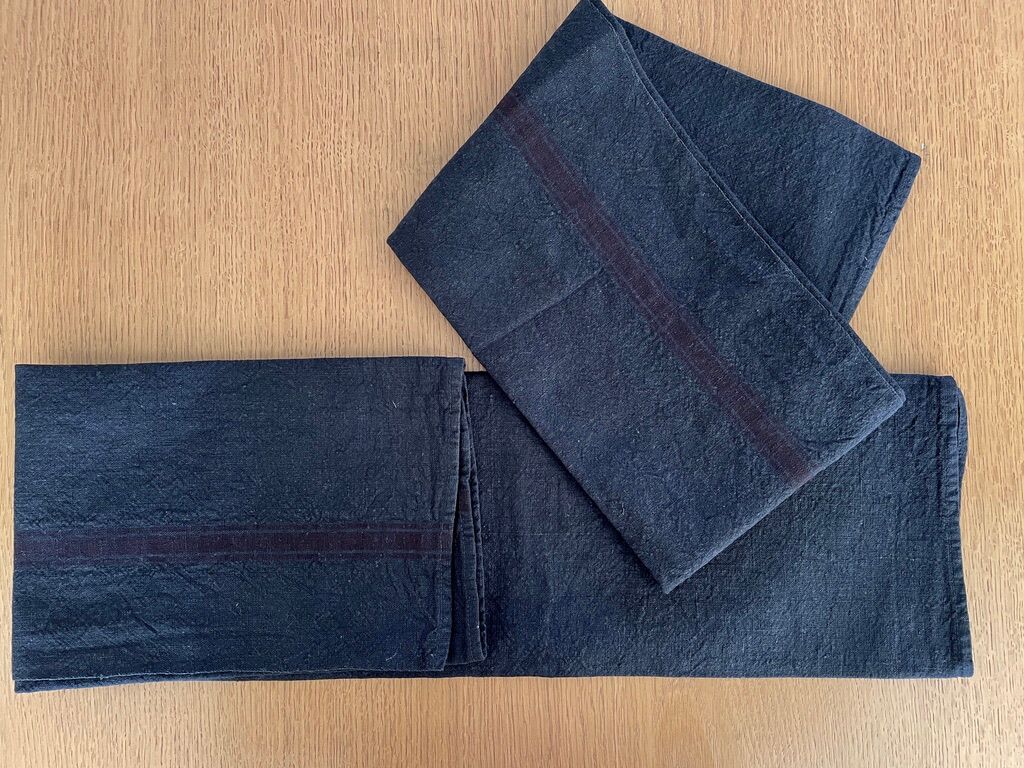 Set of 2 black dyed tea towels with red stripes - 50x75cm - linen
