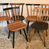 Set of 6 mismatched vintage chairs with bars and compass legs